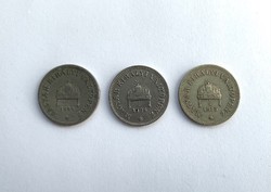 3 db 10 Fillér 1894 + 1908 + 1915 Ferenc József pénzérme, régi pénz érme 3 db egyben, K&K pénz érme