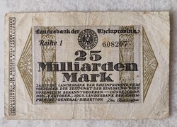 Inflációs notgeld, 25 milliárd német márka – Düsseldorf, 1923 (F+)