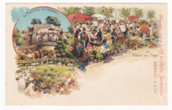 Nice flower market - long addressed antique litho postcard