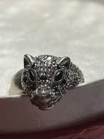 Leopard head silver ring in size 58