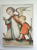 Hummel graphic of a guardian angel with a small child