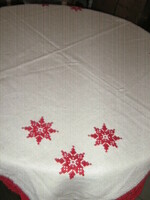 Charming hand crocheted embroidered antique woven tablecloth