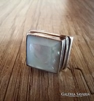 Silver art deco mother of pearl inlaid ring