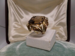 Art deco gold cocktail ring with huge smoky quartz