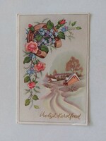 Old postcard postcard cottage horseshoe rose