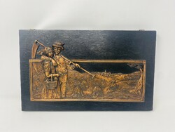 Marked copper wall picture - couple of lovers reaping with hay bales rz