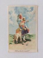 Régi húsvéti képeslap kislány bárányok 1957