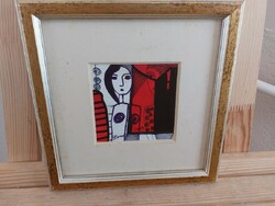 (K) small signed cubist picture with 23x23 cm frame