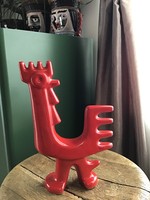 Old industrial art red glazed ceramic rooster in art deco style