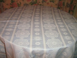 Beautiful antique vintage floral pale blue white huge damask tablecloth