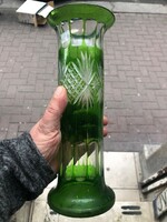 Ólomkristály váza, 26 cm-es magasságú, lakberendezéshez kiváló.art deco, zöld