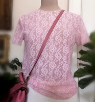 38-40 true vintage baby pink lace blouse 1970