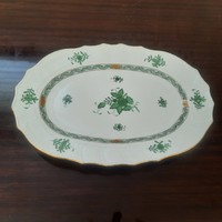 Herendi zöld Apponyi mintás porcelán húsos, pecsenyés kínáló tál