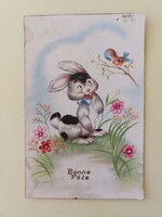 Old Easter postcard bunny little bird