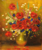 Wonderful antique floral still life: field flowers in a vase