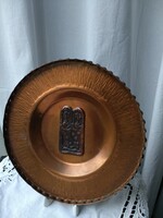 Unique red copper wall plate with embossed bronze image