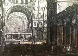 Saint Mark's Basilica (interior detail), steel engraving from around 1840