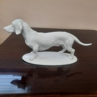Immaculate white Herend porcelain dachshund dog figurine. 1. Dept.