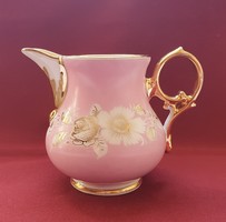 Antique vintage old pink powder porcelain duck pot tea coffee pourer with gold edge