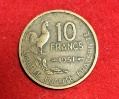 1951. France 10 franc money coin (824)