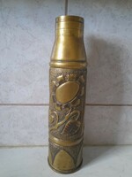 A copper sleeve vase with a sunflower image is for sale