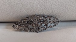 Greyhound head silver brooch with marcasite