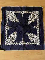 Blue and white embroidered, old tablecloth