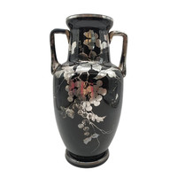 Pair of black Czech vases, silver appliqué m00731