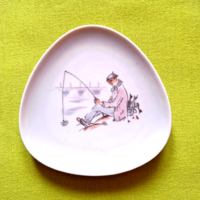 Francia porcelán tányér tálka, horgász, pecás minta