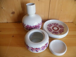 Hollóháza porcelain ensemble: vase, bonbonnier with lid, round bowl - 9059 numbered -