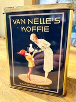 Régi Van Nelle's Koffie gyönyörű sötétkék vintage fém doboza, pléh reklám doboz