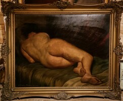 Ferenc Vítez Pataky (1897-1978) reclining female nude! Exhibited in the National Salon in 1931! 70X90cm+ frame!