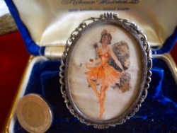 Silver _hand painted cameo brooch