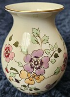 Zsolnay hand painted, gold run, butterfly/flower vase, 13 cm, marked.