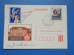 Dedikált Díjjegyes levelezőlap, Farkas Bertalan - 1981. Űrhajózási bélyegkiállítás, Gagarin bélyeg