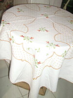 Beautiful antique hand-embroidered linen tablecloth