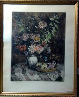 Wonderful signed color etching