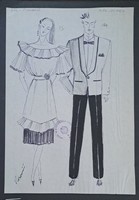Ilona Keserű: costume design, bar waitress, bar waiter. Ink drawing. Size: 21x30 cm. Without frame. Juried
