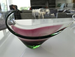 Czech glass serving bowl, designed by Josef Hospodka, 22 cm long, 13 cm high