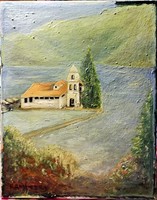Art deco landscape - pleasant marked oil painting