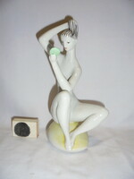 Art deco Zsolnay női akt - fésülködő nő tükörrel - porcelán nipp, figura