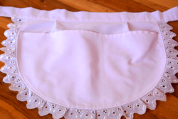Antique old folk, women's linen apron with madeira lace