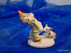 Mini porcelain figure with a clown dog.