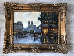 Frstmène/Paris cityscape with Notre-Dame, made with oil technique, in a gilded frame.