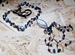 Lapis mineral and glass bead necklace