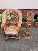 Retro wicker chair and planter together for sale
