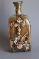 19. századi türelemüveg pincetok palackban nagy méretű