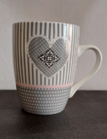 Long coffee, tea, designer striped, polka dot, heart shaped, porcelain mug, cup, 1 pc
