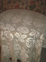 Beautiful antique ecru rose hand crocheted tablecloth