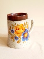 Old polka dot glazed porcelain milk jug Krigli giant mug flower pattern marked 6 dl German bmf